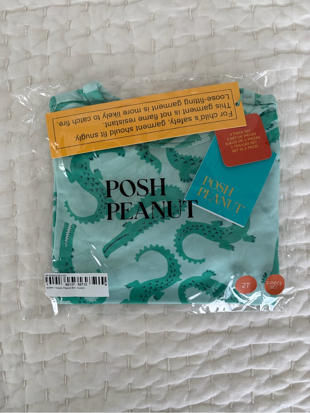 NWT Posh Peanut Bamboo Green Alligator “Smiles” Long Sleeve & Pants Pajama Set